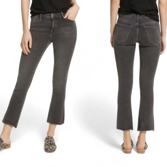 FREE PEOPLE Gray Straight-Leg Cropped Raw Fringe Hem Denim Jeans‎ Women's SZ 30 - Picture 2 of 11